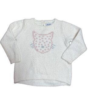 Okaidi| Kids/Toddler Soft Fuzzy Knit Cat Sweater – Size 2Y / 86cm – Ivory
